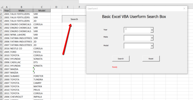 How To Make A Basic Excel Vba Userform Search Box The Best Free Excel Vba Tutorials 9121